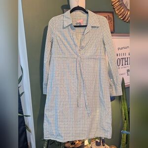 Lilly Pulitzer Womens 6 Shirt Dress Blue Green Gingham Preppy Beach Drawstring